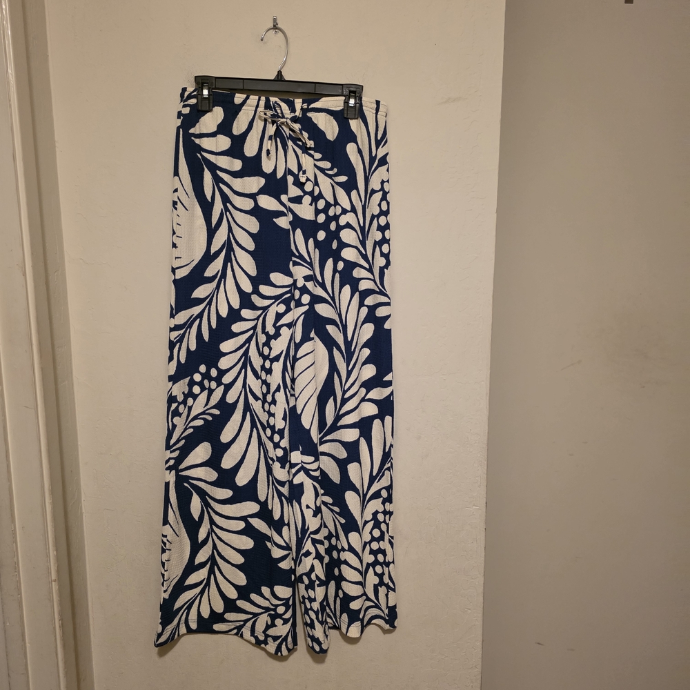 H&M Tropical Botanical Wide Linen Feel Boho Leg Pants Size Small
